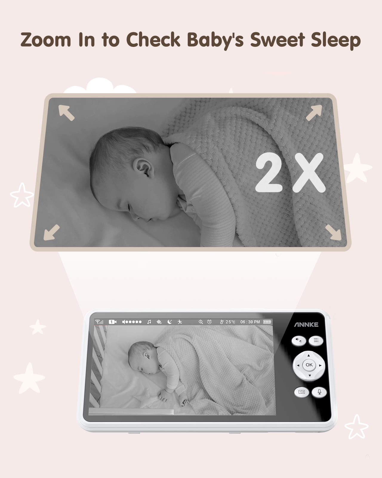 ANNKE 1080p 5" HD Video Baby Monitor with Camera, 355° Pan & 55° Tilt, 2X Zoom,  Voice & Motion & Temperature Detection, Feeding Reminder, Privacy Protection, 4000mAh Battery