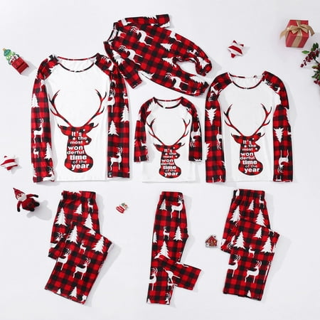 

LEEy-world Christmas Pajamas For Girls Family Matching Pajamas Set Silk Satin Button Sleepwear Long Sleeve Nightwear 2 Pcs Pj Se Red XL