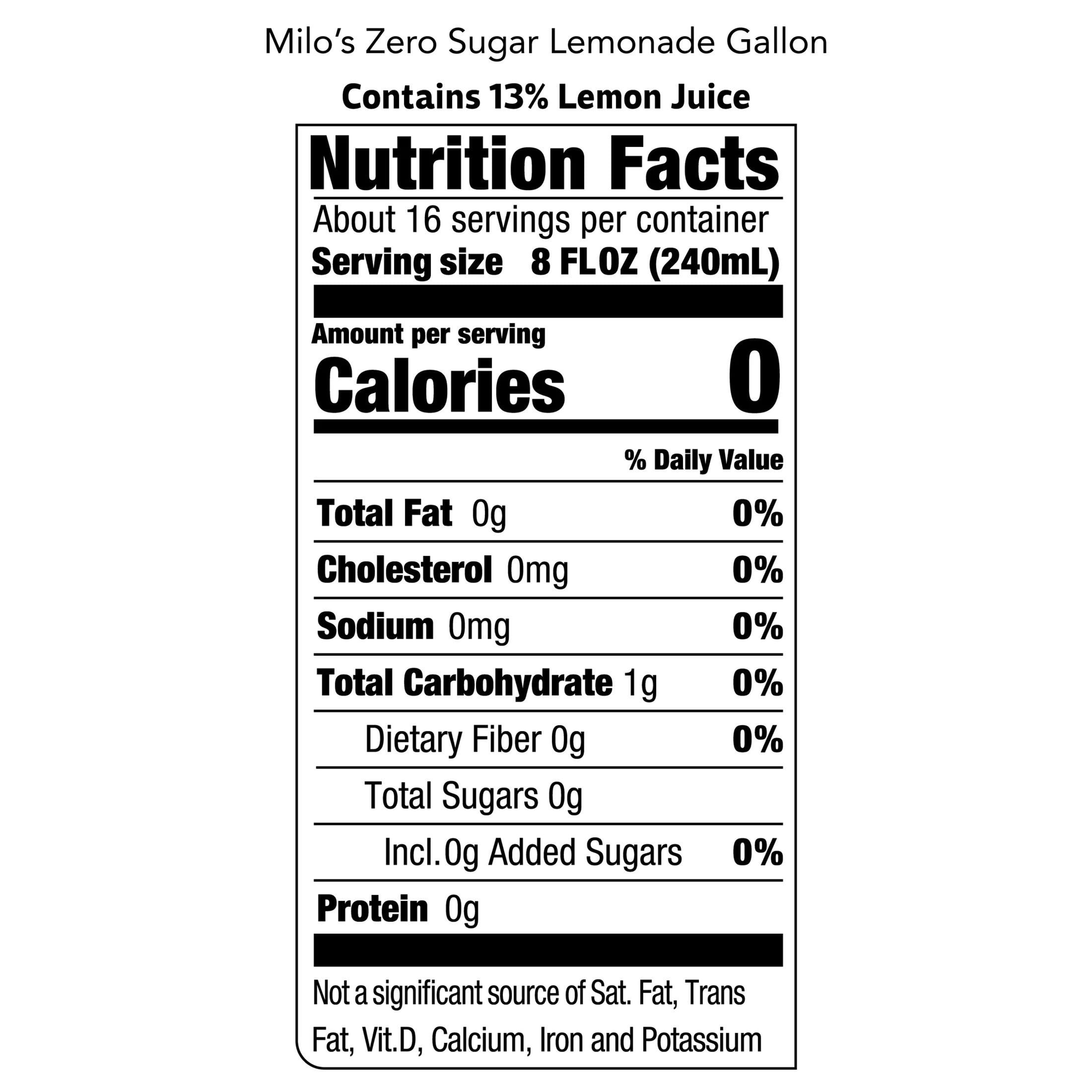 Milo's Zero Sugar Lemonade -128 fl oz