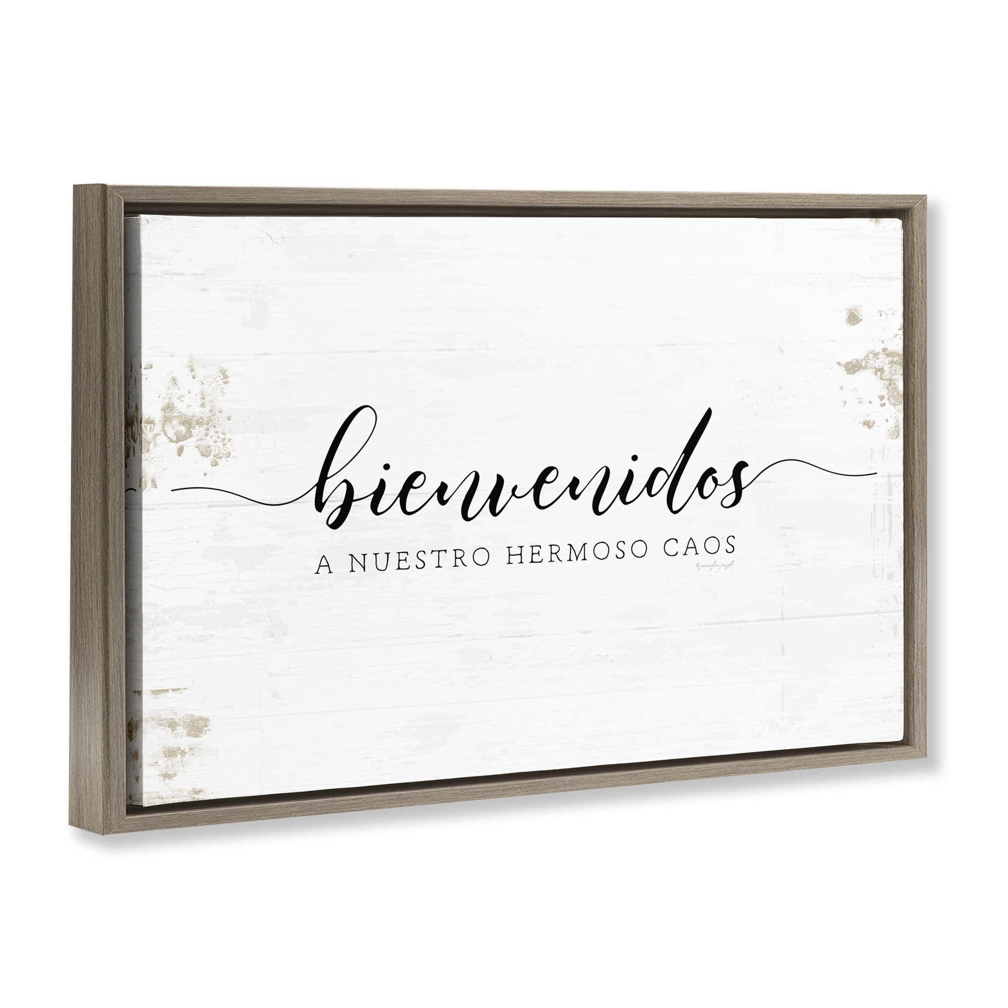 Stupell Industries Bienvenidos a Nuestro Hermoso Caos Inspirational Quotes & Sayings Painting Brown Floater Framed Art Print Wall Art, 25 x 17