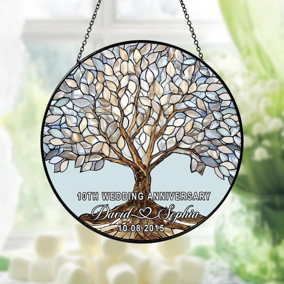 Personalized 10th Wedding Anniversary Glass Suncatcher, 10th Wedding Anniversary Gift, 10th Wedding Anniversary Keepsake, Husband Gift