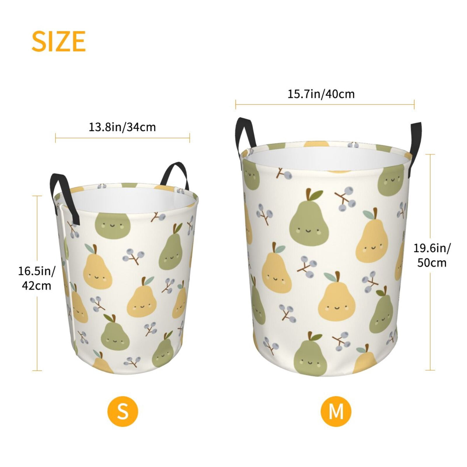 Large Laundry Basket with Handles - Cute Pear Green Yellow Kids Baby Dirty Clothes Laundry Hamper for Bedroom Aesthetic