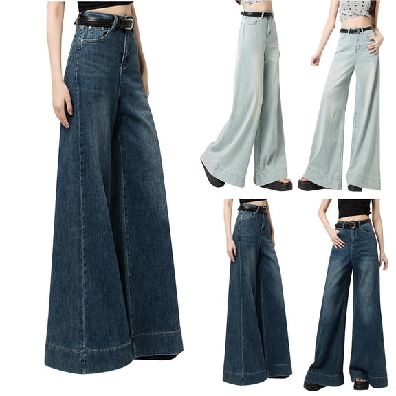 Bixock Women Fall and Winter Clothes,Women Casual Pants,Women Fashion High Waist Pocket Zipper Button Wide Legs Jeans Pants