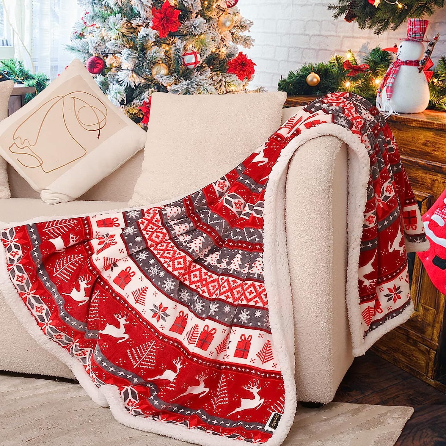 inhand Christmas Blankets and Throws, Christmas Snow Moose Fleece