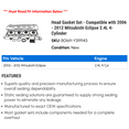 thumbnail image 2 of Head Gasket Set - Compatible with 2006 - 2012 Mitsubishi Eclipse 2.4L 4-Cylinder 2007 2008 2009 2010 2011, 2 of 2
