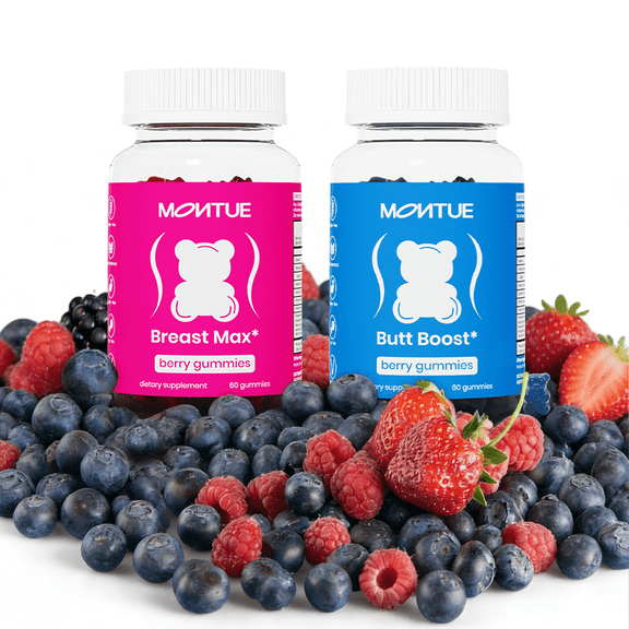 MONTUE Gummies Combo Pack Fuller Feminine Contours Workout Aid for Curves Building Mixed Berry Flavored 120 Count 350g