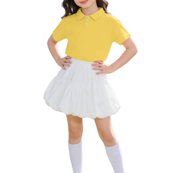 KAUOD Athletic Golf Outfits for Girls Short Sleeve Polo Shirt, Puff Mini Skirt, Socks Summer Tennis Soccer Clothes Set