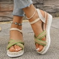 thumbnail image 2 of Espadrilles for Women Straw Braided Strappy Wedge Sandals Casual Summer Beach Shoes Open Toe Ankle Strap Platform Wedges Green Size 9, 2 of 7