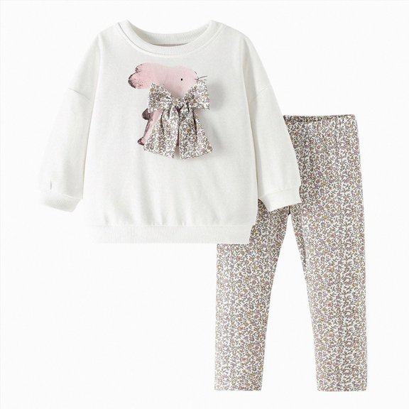 Nwiuh Girls Clothes Sweatshirt Casual Outfit for Girl Leggings 2 Piece Fall Pants Set (White, 9-10 Years)