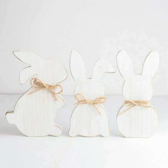 Easter Table Wooden Signs,3Pcs Wooden Bunny Farmhouse Decor Wood Rabbit Easter Decorations Easter Table Centerpiece Decorative Signs Plaques for Home Kitchen Dining Room Office Party Desk