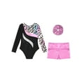 thumbnail image 6 of TiaoBug Kids Girls Gymnastic Dance Outfits Long Sleeve Leotard Workout Bodysuit with Shorts Tumbling Tracksuit Leopard 8, 6 of 7