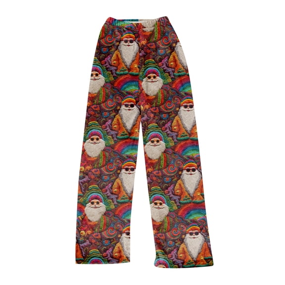 Hearthz Christmas Fleece Pajama High Waist Wide Leg Womens Pajama Pants Winter Warm Fuzzy Flannel Comfy Lounge Pants Women Xmas Sleeping Pants Women