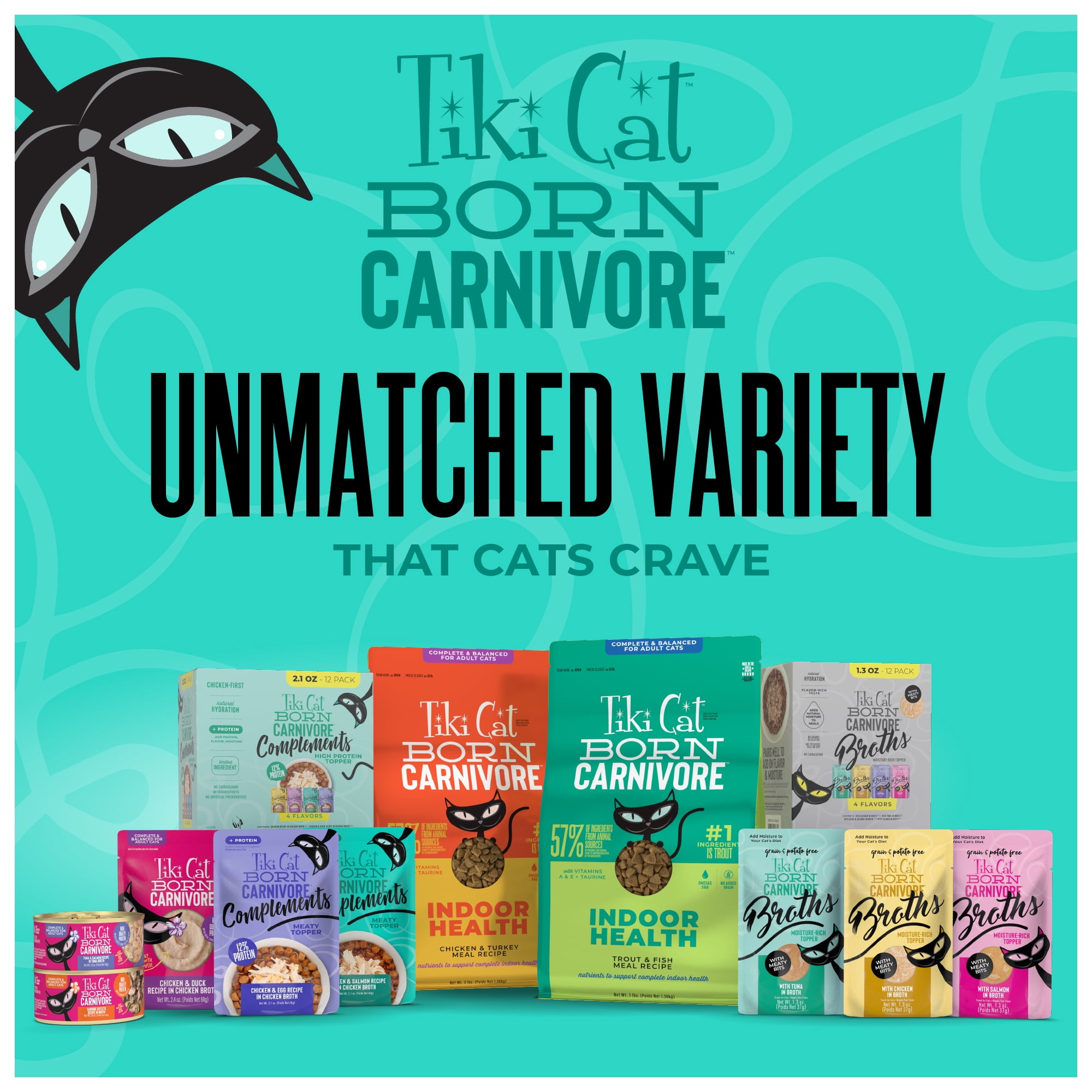 Tiki Cat Born Carnivore Complements Wet Cat Food Topper, Chicken & Salmon 2.1 oz. Pouch