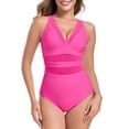 thumbnail image 3 of RELLECIGA Women's V Neck Mesh Splicing One Piece Swimsuits Sexy Bathing Suits for Women Hot Pink Size L, 3 of 9