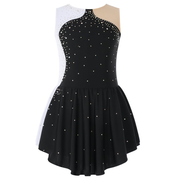 IEFIEL Girls Shiny Rhinestone Figure Skating Dress Ballet Dance Sleeveless Gymnastics Leotard Dance Wear Black 14