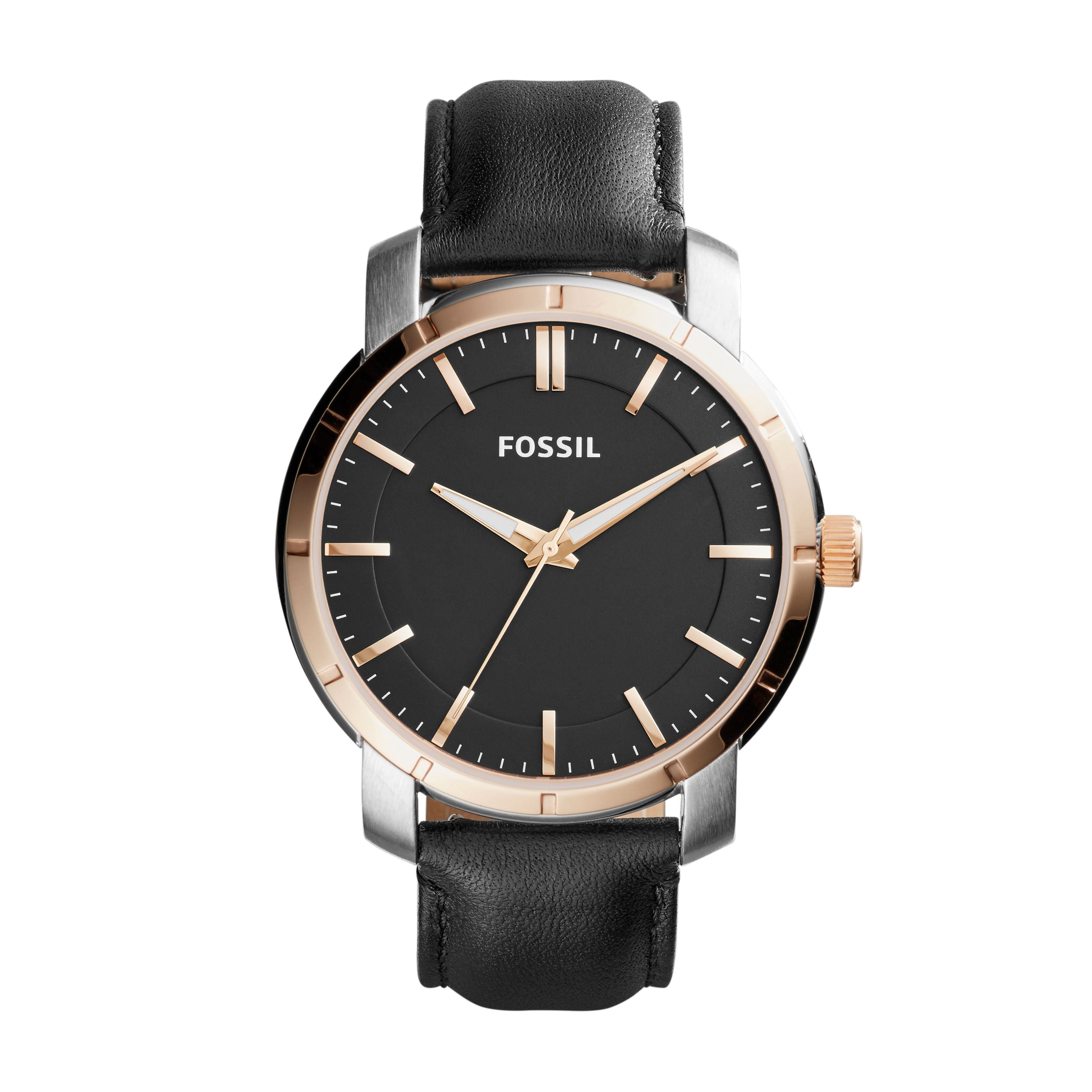 Lance Three-Hand Black Leather Watch 