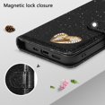 thumbnail image 4 of Feishell for Samsung Galaxy S23 Ultra Glitter Wallet Case, for Women Girls, Sparkling PU Leather with Cute Inlaid Loving Heart Diamond Magnetic Flip Kickstand RFID Blocking Card Slots Phone Case,Black, 4 of 5