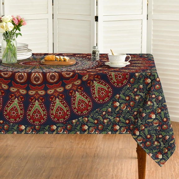 Indianhippie Rectangular Tablecloth 60x84 Inch, Boho Bohemian Psychedelic PeacockMandala Washable Seasonal Table Cover for Party Picnic Dinner Decor