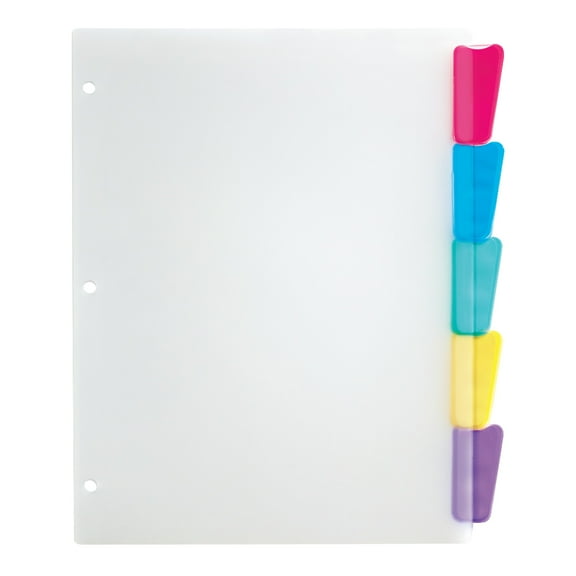 Office Depot Plastic Dividers With Insertable Rounded Tabs, Assorted Colors, 5-Tab, 3585478222