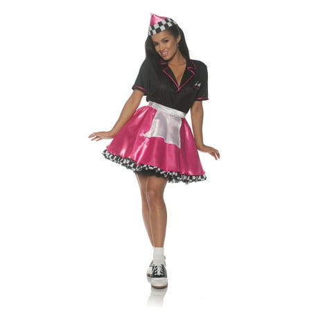 Pink Car Hop Womens Adult 50S Diner Waitress Sock Hop Costume