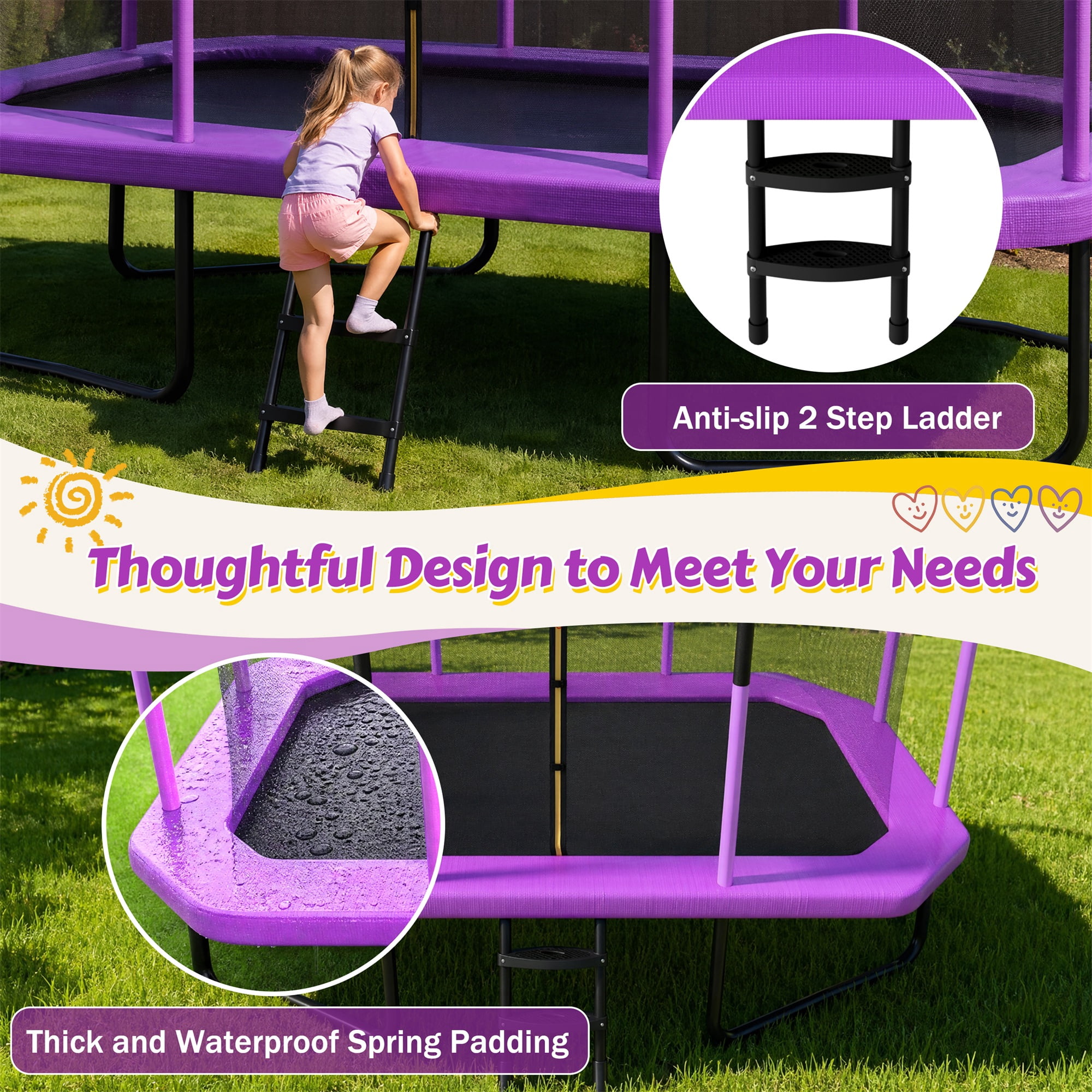 Alvantor 8x14 ft Rectangle Trampoline for Kids, Outdoor Trampolines with Enclosure Net for Gymnastics Purple
