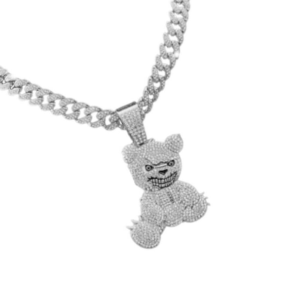 AOOOWER Cool Bear Pendant Necklace Cuban Link Gold/Silver Plated Bling Chain Choker