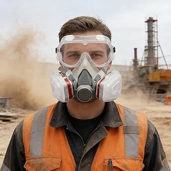Full Face Respirator Mask with Filters & Goggles, Reusable Safety Mask with Dual Activated Carbon Filters for Painting Chemical Dust, NIOSH Certified(XX)