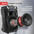 thumbnail image 2 of Pyle Haut-Parleur PA Bluetooth Portable 480W - Haut-Parleur de Karaoké de Fête Extérieur Rechargeable 8”, Système Audio avec Micro Sans Fil et Roues, TWS, Lumières de Fête, Écran LED, Entrée Micro 6.5mm, FM/AUX/MP3/USB/SD, 2 of 5