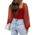 thumbnail image 3 of Jewelreauty Womens Lantern Sleeve Shirts Square Neck Long Sleeve Patchwork Tees Slim Fit Tunic Blouses Tops (M, Red), 3 of 8