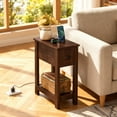 thumbnail image 2 of LEDREM Farmhouse End Table with Storage Drawer, Narrow Side Table with Charging Station, Nightstand for Living Room Bedroom, Saddle Brown, 2 of 6