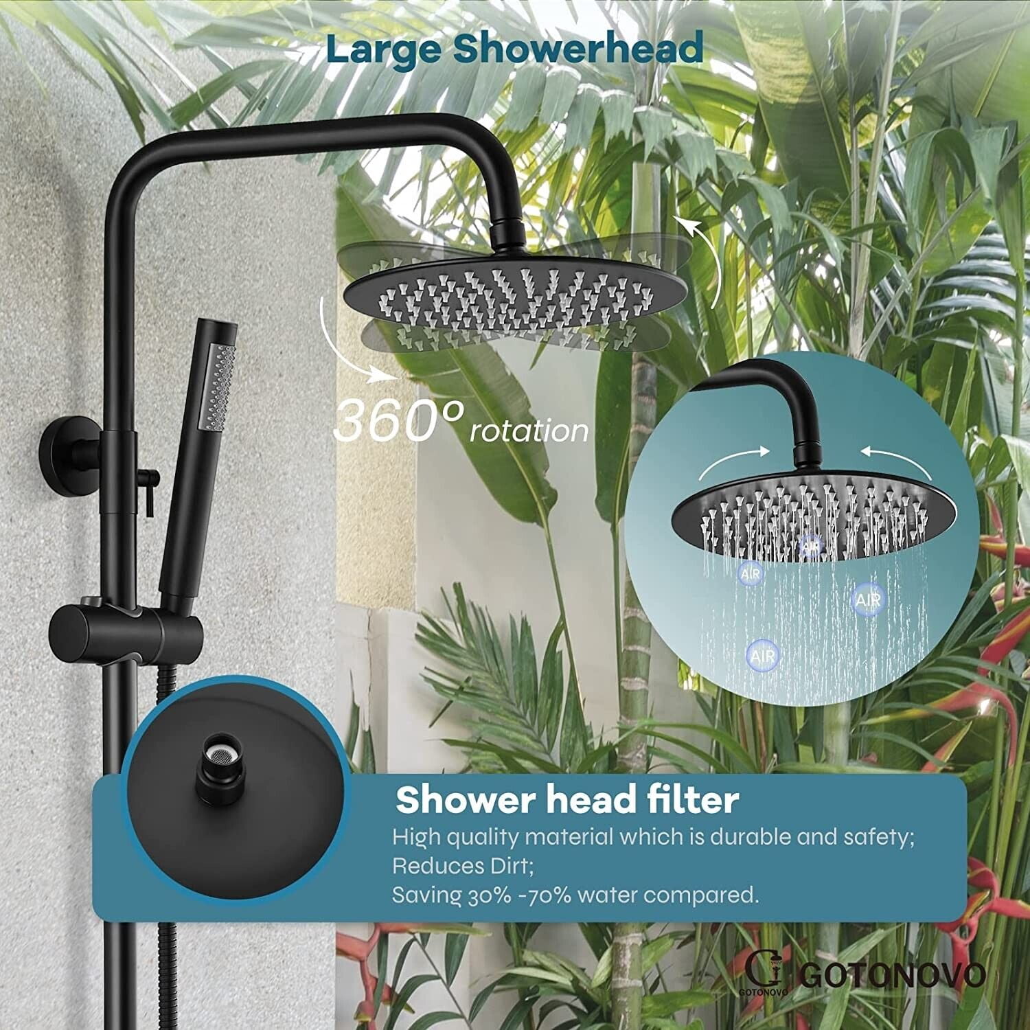 Black Shower Faucet Set Wall Shower System Fixture Stainless Steel Mixer Tap