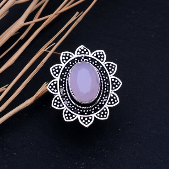 Natural Rose Quartz Gemstone Handmade 925 Sterling Silver Ring Size 6