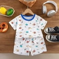 thumbnail image 2 of NIEWTR Baby Toddler 2-Piece Loungewear Short Sleeve Top and Pull-on Shorts Soft Pajamas Set for 6 12 18 24 Months 2T 3T Casual Summer(A-Blue,6-12 Months), 2 of 4