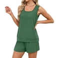 thumbnail image 6 of VISALY Two Piece Lounge Shorts Sets for Women Summer Square Neck Sleeveless Tank Drawstring Elastic Waist Shorts with Pocket Summer Soft Comfortable Casual Sweatsuit Homewear Outfit Green Xl, 6 of 8