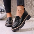 thumbnail image 2 of Womens Penny Loafers Vintage Glitter Leather Classic Lug Sole Chunky Heel Slip on Loafers Dressy Work Business Casual Shoes Black Size 8, 2 of 8