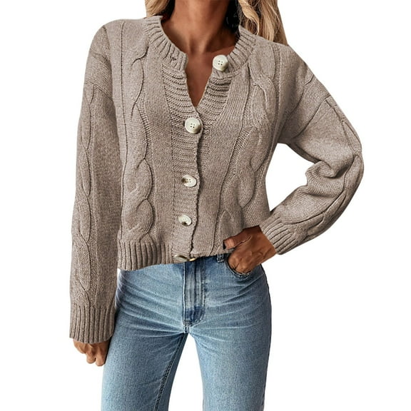 Women Cardigan Knit Button Up Light Brown Sweaters for Women Cozy Sweaters Fall Vacation Clothes Cute Outfits