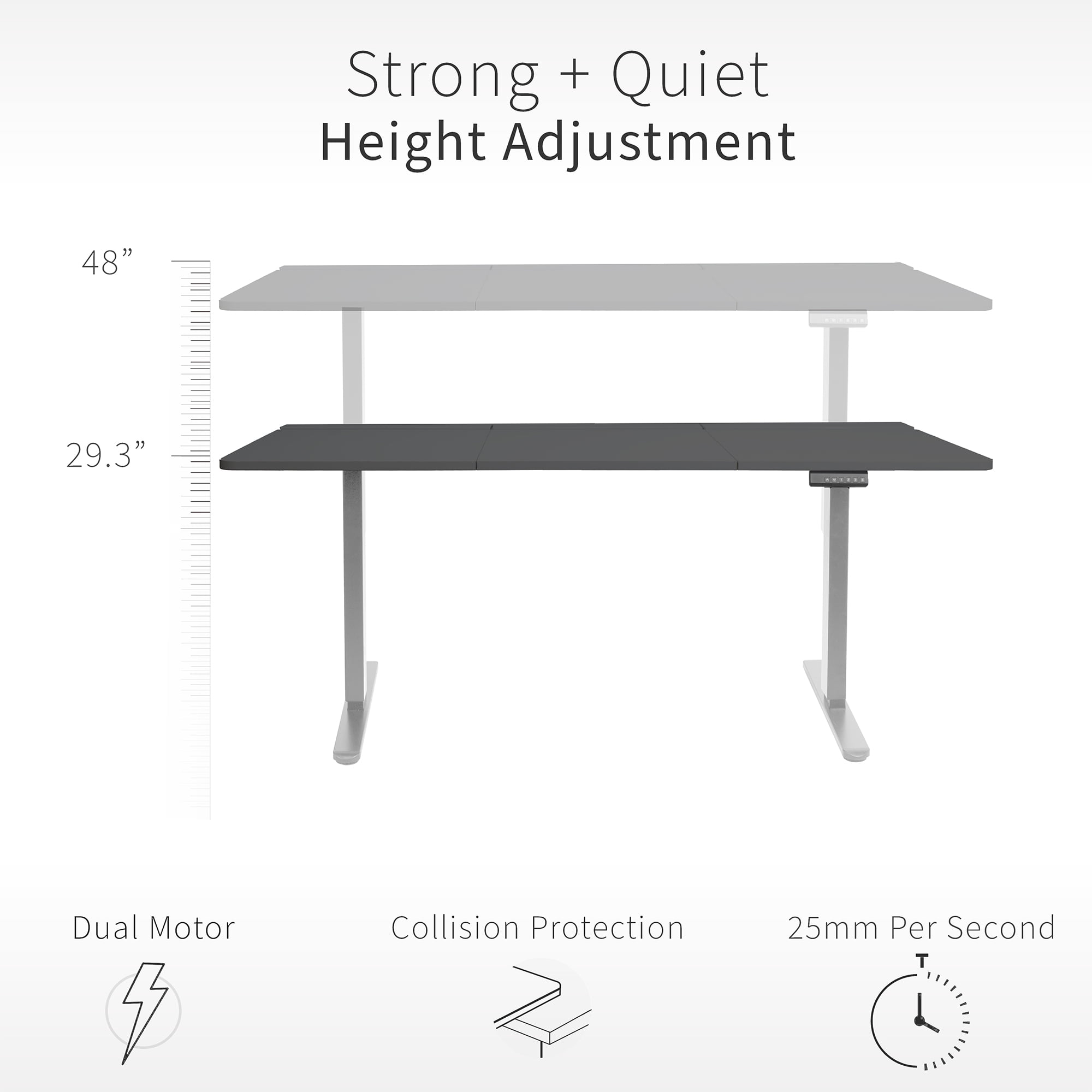 VIVO Electric 60" x 30" Desk, Full Pad, Black Hidden Cable Tabletop, Gray Frame