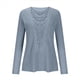 thumbnail image 3 of Camiseta de Mujer con Encaje de Piña y Costuras, Color Liso, Larga, Cuello Redondo, Informal. Azul M, 3 of 7