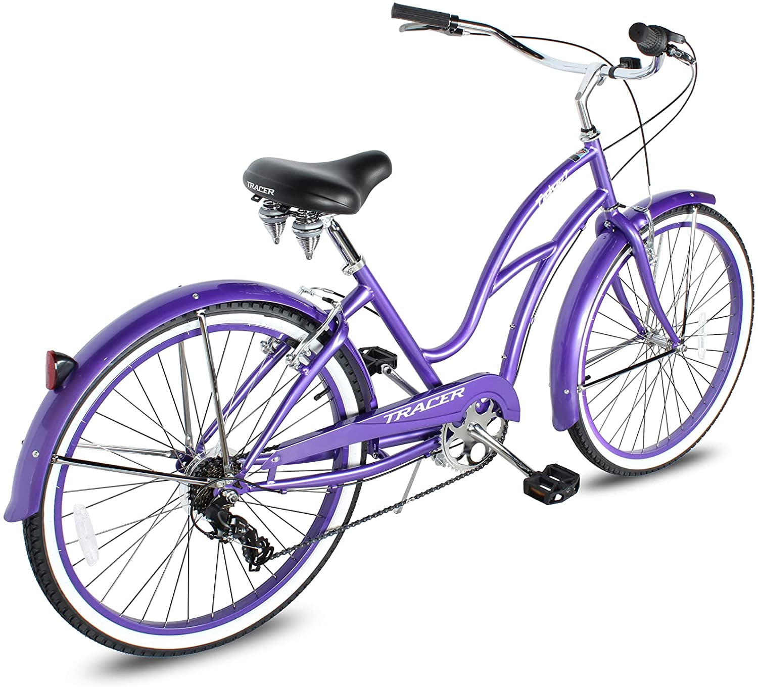 WonderWheels 26" Beach Cruiser Coaster Brake Stainless Steel Spokes One Piece Crank Alloy Orange Rims 36H W/ Fenders - Purple