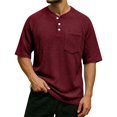 thumbnail image 3 of Havenx Waffle Knit Henley Shirts for Men Short Sleeve Button Up T-Shirt with Chest Pocket Solid Color Tees Lightweight Basic Loose Breathable Workout Top,Wine M, 3 of 6