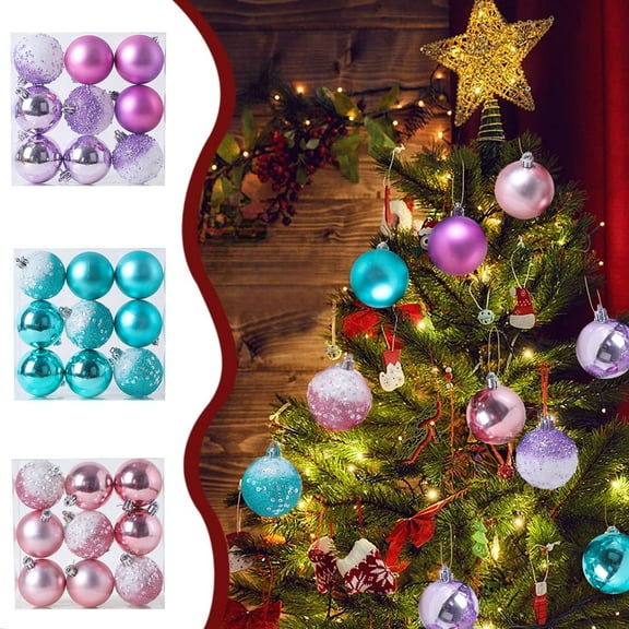 ABPWLY Home 9-Piece Christmas Ball Ornaments Set Hanging Tree Decorations Blue Purple Pink Shatterproof Decorative Set Fall Decorations For Home
