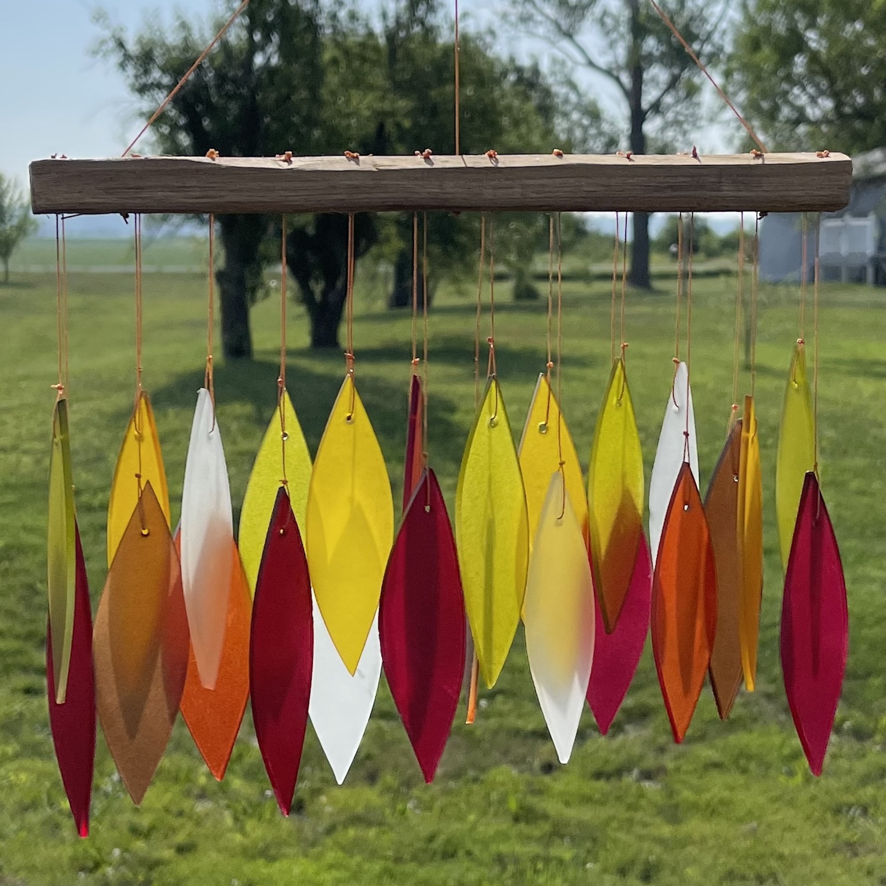 Blue Handworks Wind Chime Autumn Leaves Glass Wind Chimes Yard Decor