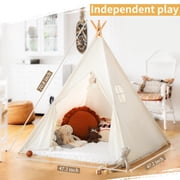 SISTICKER Kids Teepee Tent for 3-8 Years Kids Toddlers White Canvas Playhouse Indoor Outdoor Games