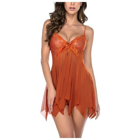 FUNUONY Big Sale!! Lace Nightgowns for Women 2025 Trendy Panty Bra Underwear and Set Sleepwear Garter Jumpsuit Women Sets Pajamas Lace Orange L