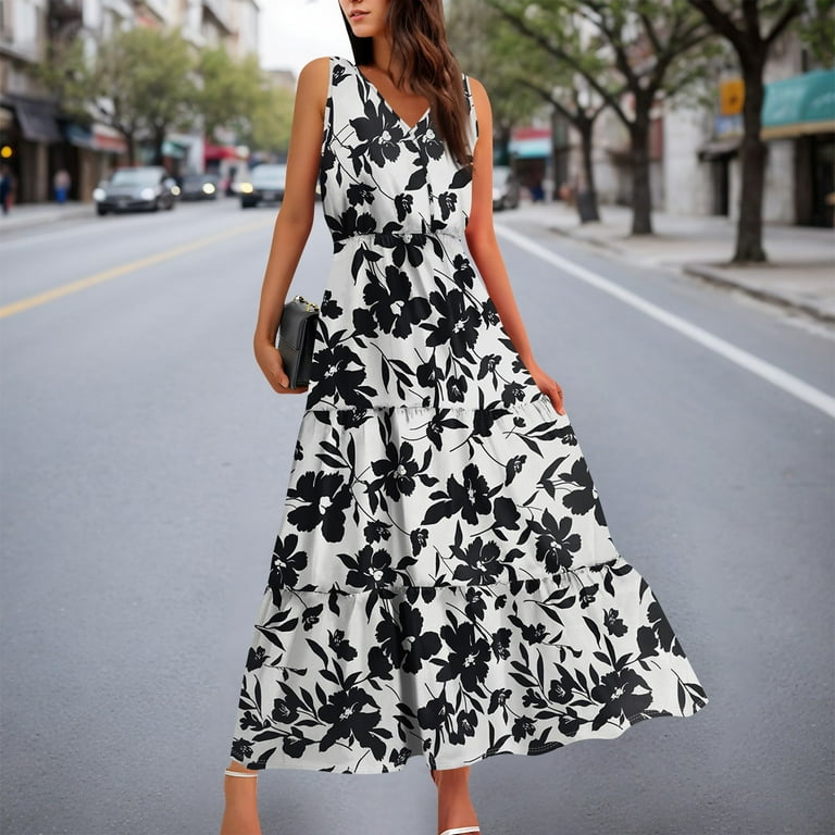 Easter Dresses For Women, Wedding Guest Dresses Casual Floral V Neck  Sleeveless Flowy Long Dress Sleeve Sequin Dresses Women Formal Goth The  Groom Dresses Romper Dresses (L, White) ZMTing - Walmart.com