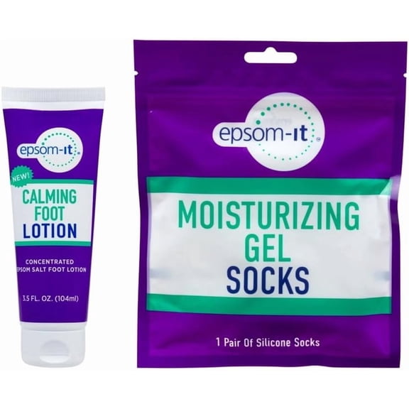 Epsom-It Moisturizing Silicone Gel Socks and Calming Foot Lotion Tube, 3.5 Fl Oz 2-Pack Bundle for Tired, Aching Feet