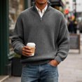 thumbnail image 7 of TOUMENY Men Sweater Stand Collar Long Sleeve Solid Casual Loose Warm Pullover Fall Winter Fashion Half Zip Knit Tops Gray XL, 7 of 7