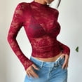 thumbnail image 5 of purcolt Womens Mesh Long Sleeve Tops Y2K Mock Neck Sheer Through Shirts Floral Embroidery Lace Blouses Going Out Tops, 5 of 5