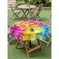 thumbnail image 2 of Round Outdoor Tablecloth With Umbrella Hole And Zipper– Abstract Ethnic Tie Dye Art Waterproof Patio Table Cover for Party, Picnic, Backyard, 60" Dia. , Colorful, 2 of 8