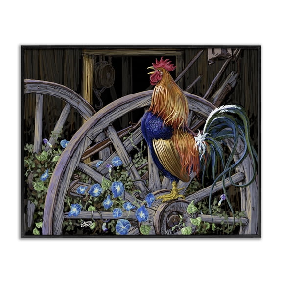 Stupell Industries Morning Glory Rooster Country Charm Painting Black Framed Art Print Wall Art, 14 x 11